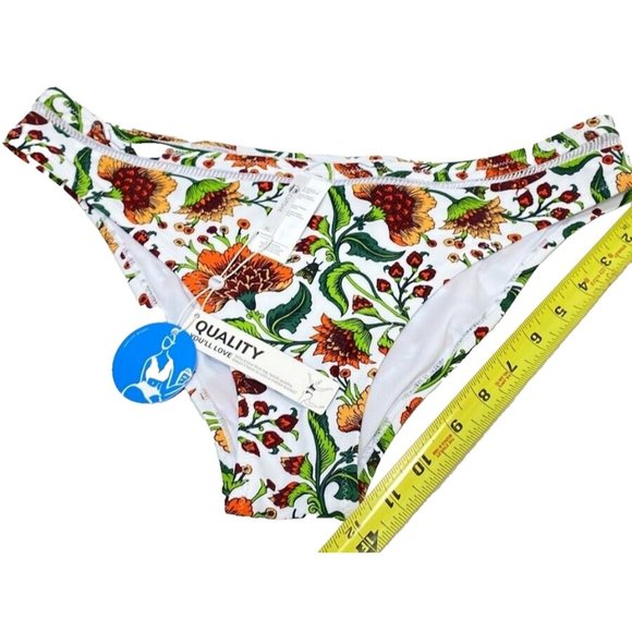 New Beautiful Women's Garden White and Orange Floral Bikini Bottom, Size XL - Picture 7 of 11